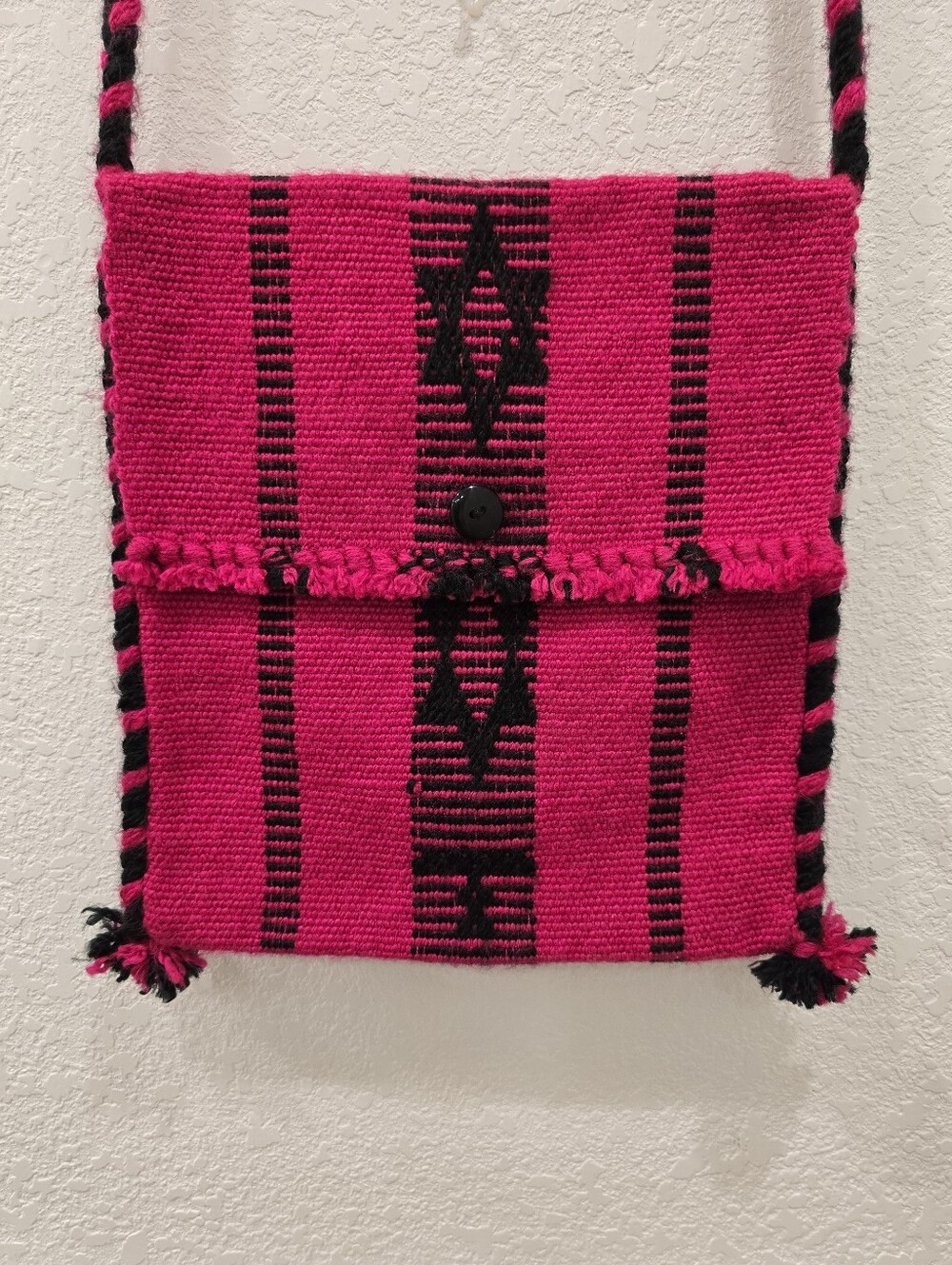Handmade Crossbody Bag Satchel Geometric Woven Design Pink Black - Picture 3 of 6